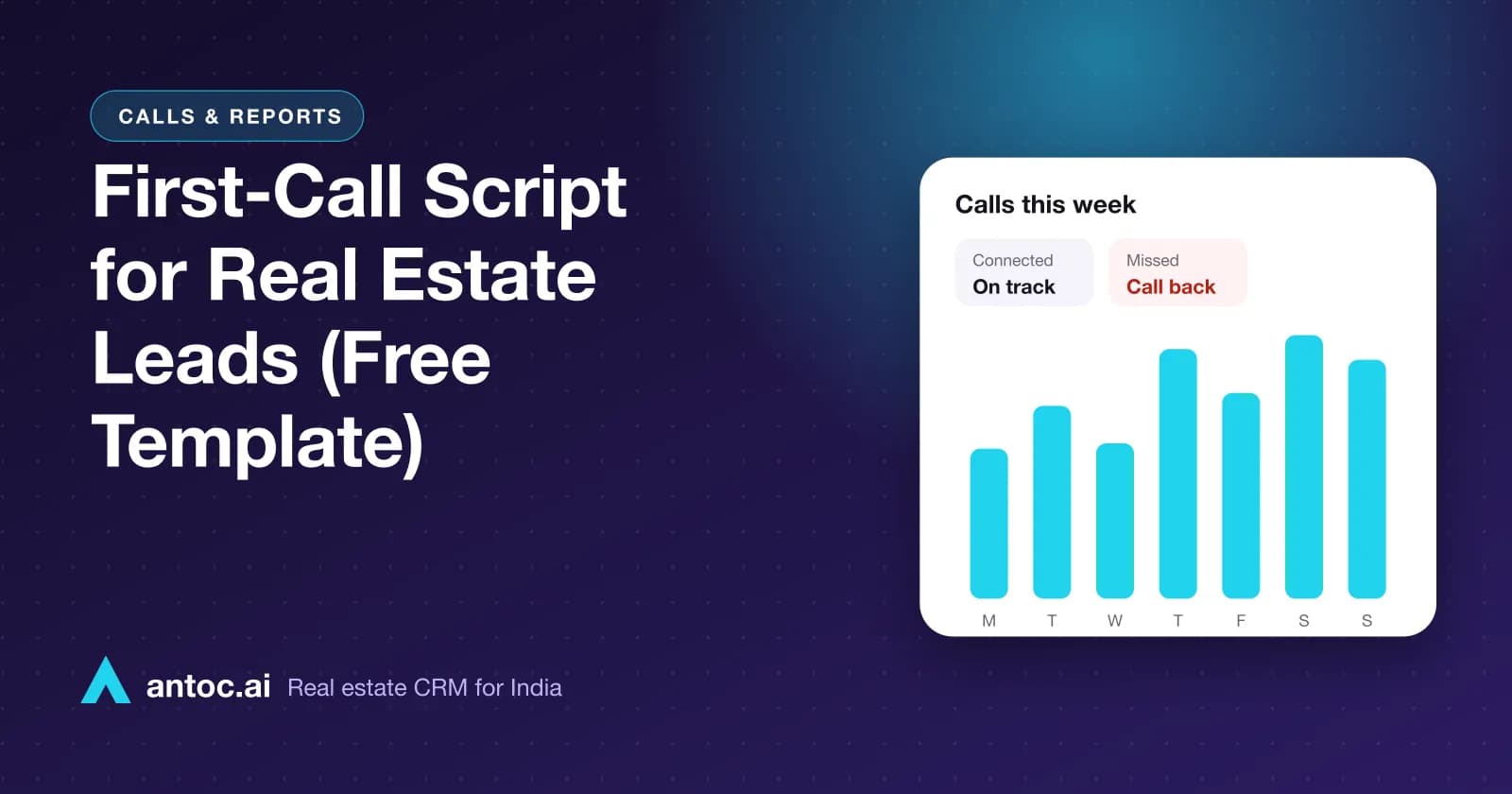 First-Call Script for Real Estate Leads (Free Template) — illustrated cover for an Antoc guide on real estate cold calling script