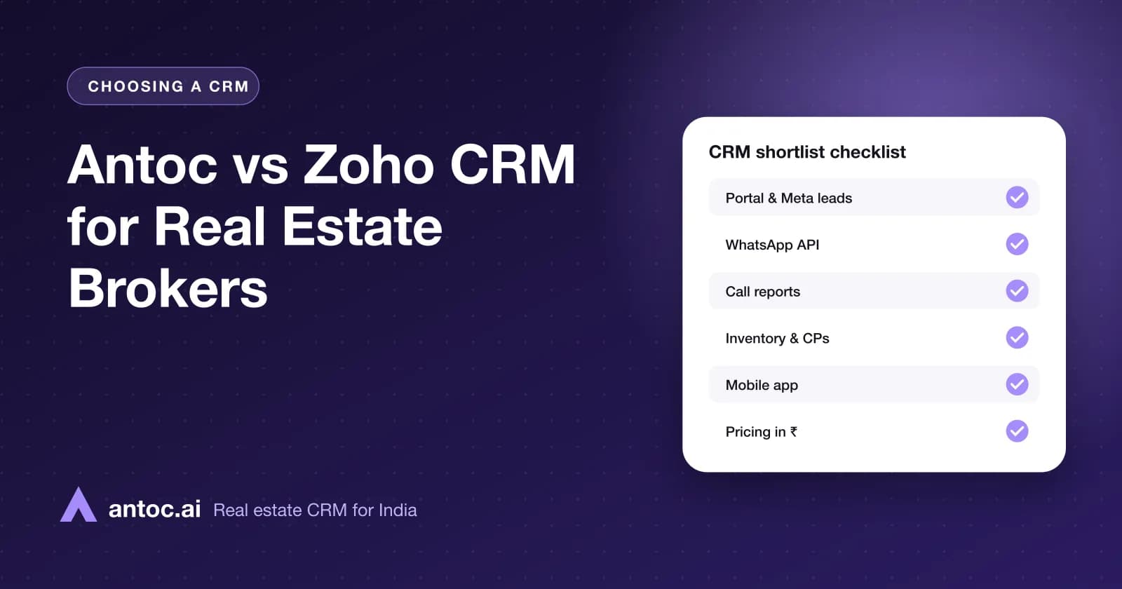 Antoc vs Zoho CRM for Real Estate Brokers — illustrated cover for an Antoc guide on zoho crm real estate